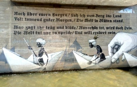 Eichendorff, Frühlingsmarsch, Brücke über die Alb in Karlsruhe-Mühlburg