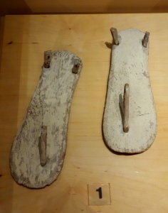 Egyptian funerary sandals, 2565-2278 BC, gessoed wood - Bata Shoe Museum - DSC00007