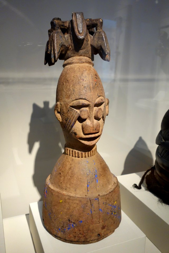 Ekine Masquerade Headdress for Water Spirits, Nigeria, Niger River Delta, Western Ijo people, mid 20th century, wood, pigment, metal - Chazen Museum of Art - DSC01745
