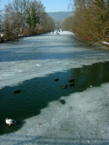 Eichstätt - Vereiste Altmühl 2017-01-29 -Blick vom Badsteg zum Wehr (4)