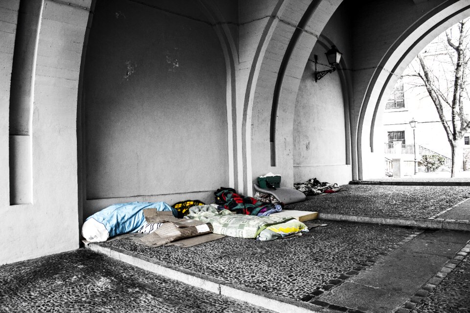 Poverty under a bridge stone floor