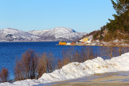 Sea fjord snow photo