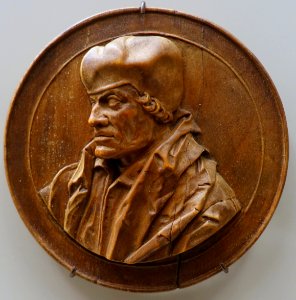 Effigy of Erasmus from Rotterdam, Southern Germany, early 1600s, cherry wood - Bode-Museum - DSC03369