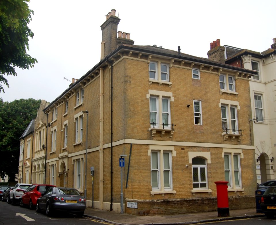 Elphinstone Apartments, junction of Elphinstone Road and Kent Road, Southsea (May 2019)