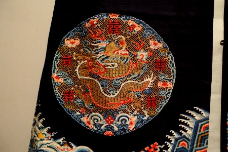 Empress or empress dowager's long gua (surcoat), China, Qing dynasty, late 19th century, silk, metal-wrapped silk, view 3 - Textile Museum, George Washington University - DSC09477
