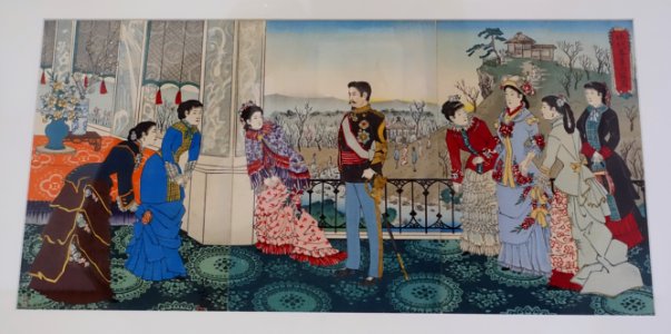 Emperor Meiji and his Consort in the Plum Garden, by Kobayashi Kiyochika, Japan, Meiji period, 1887 AD, woodblock on paper - Sackler Museum - Harvard University - DSC01702