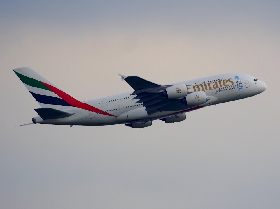 Emirates A380 A6-EEU take-off from Schiphol