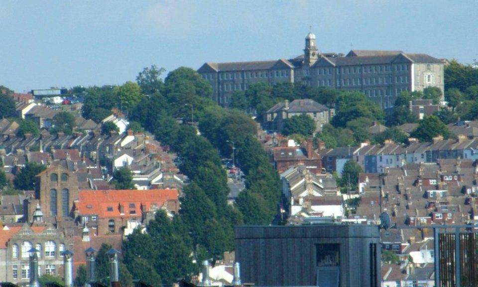 Elm Grove and Brighton General Hospital seen from Old Shoreham Road, Prestonville, Brighton (August 2013) (2)
