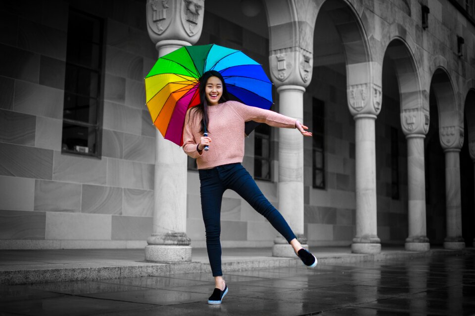 Umbrella black and white beauty girl