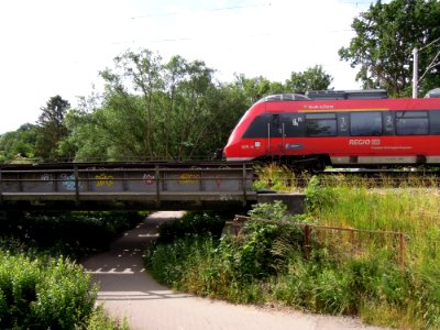 Eisenbahnüberführung über die Weiße Elster im Verlauf des Heuwegs in Leipzig -Westliches Widerlager mit Last- im Juni 2019