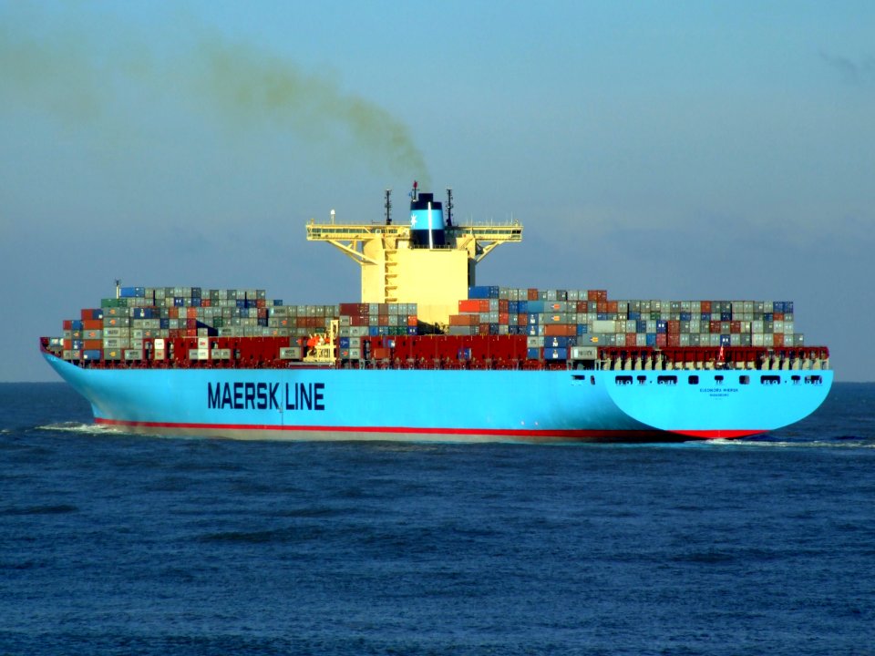 Eleonora Maersk pE 9321500, leaving Port of Rotterdam, Holland 25-Jan-2007
