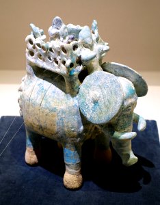 Elephant figure, Iran, 12th-13th century AD, blue glaze with iridescence - Matsuoka Museum of Art - Tokyo, Japan - DSC07303