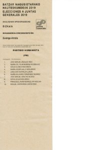 Elecciones a Juntas Generales de Bizkaia en España 2019 Durango-Arratia PH
