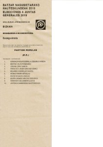 Elecciones a Juntas Generales de Bizkaia en España 2019 Durango-Arratia PP