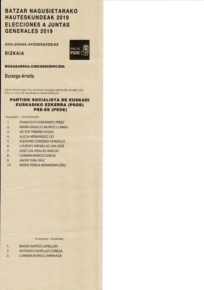 Elecciones a Juntas Generales de Bizkaia en España 2019 Durango-Arratia PSE-EE