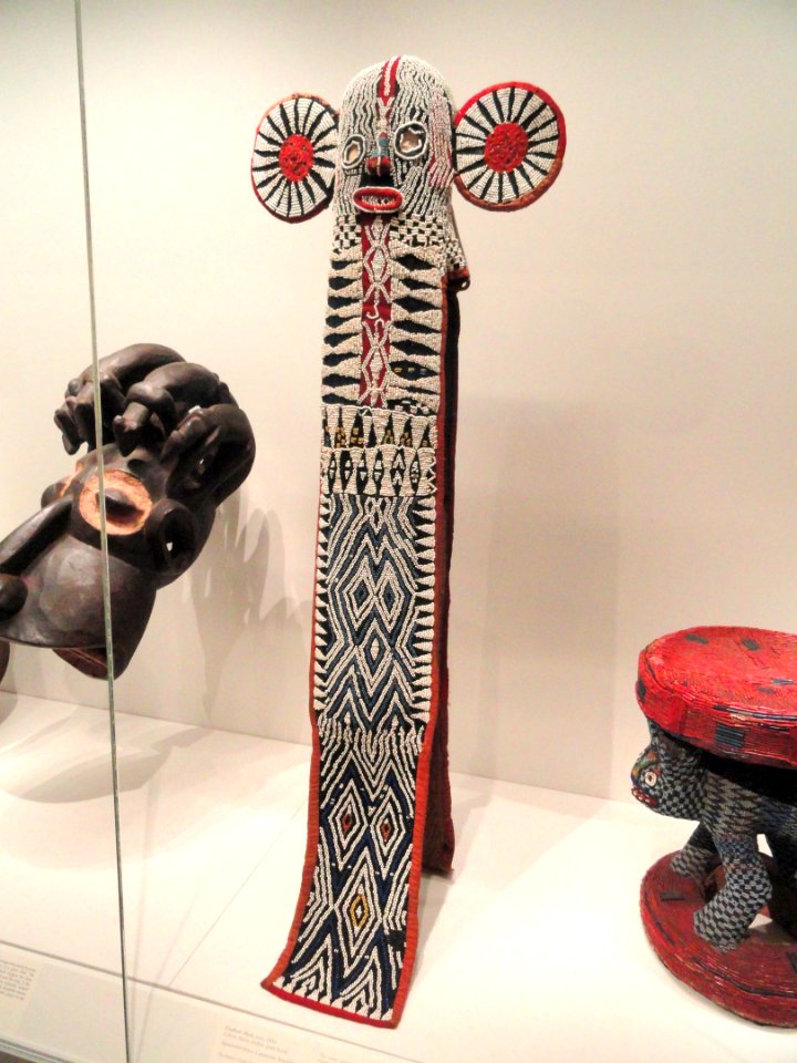 Elephant Mask (center), early 1900s, Equatorial Africa, Cameroon, Bamileke people, cotton, fibers, leather, glass beads - Cleveland Museum of Art - DSC08743