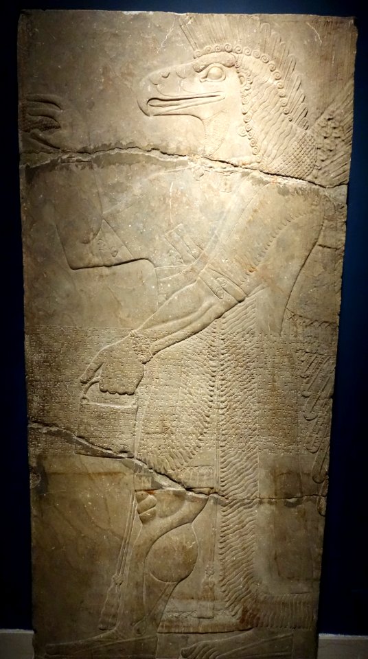 Eagle-headed Genie - Room S, Northwest Palace, Nimrud (Kalhu), Iraq, Neo-Assyrian Period, reign of Ashur-nasir-pal II, c. 883-859 BC, alabaster - Brooklyn Museum - Brooklyn, NY - DSC08605