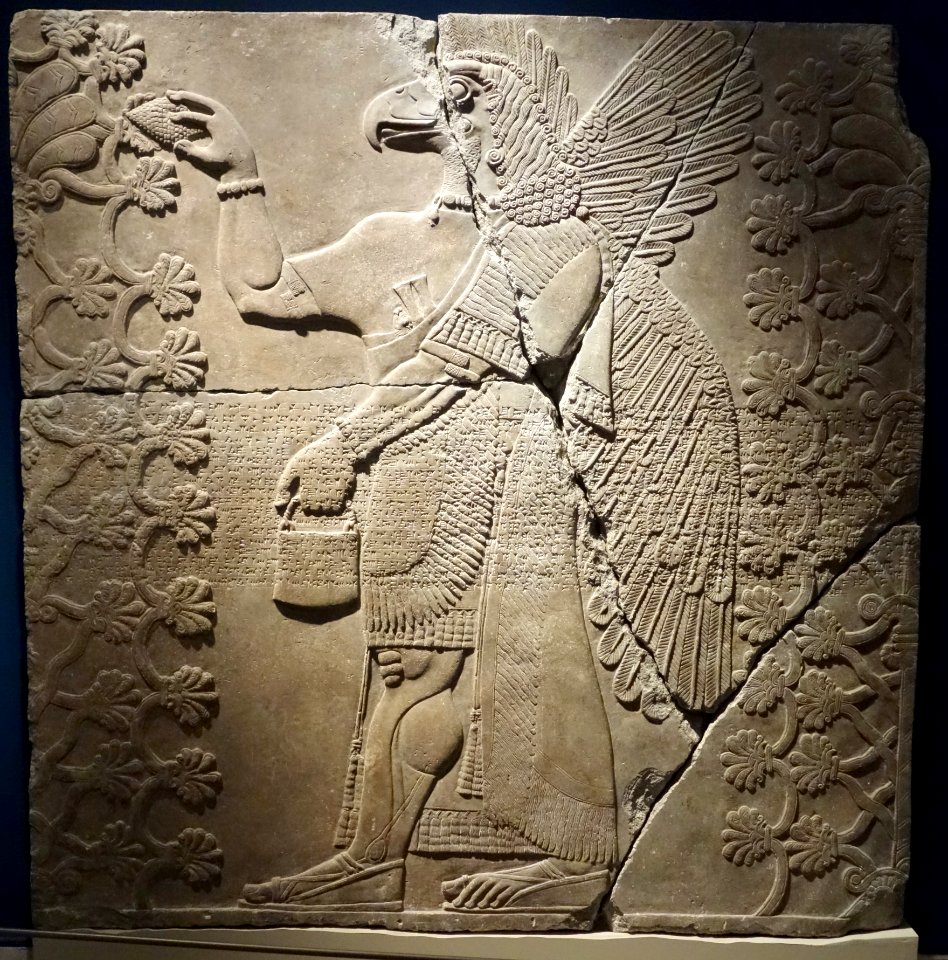 Eagle-Headed Genie Between Two Sacred Trees - Room F, Northwest Palace, Nimrud (Kalhu), Iraq, Neo-Assyrian Period, reign of Ashur-nasir-pal II, c. 883-859 BC, alabaster - Brooklyn Museum - Brooklyn, NY - DSC08638