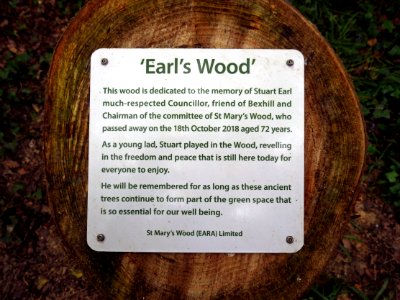 Earl's Wood Memorial Plaque, St Mary's Wood, Turkey Road, Bexhill