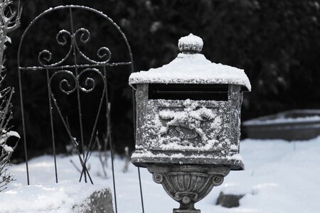 Letters box black and white snow