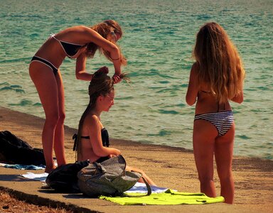 Before bathing hot in the summer beach