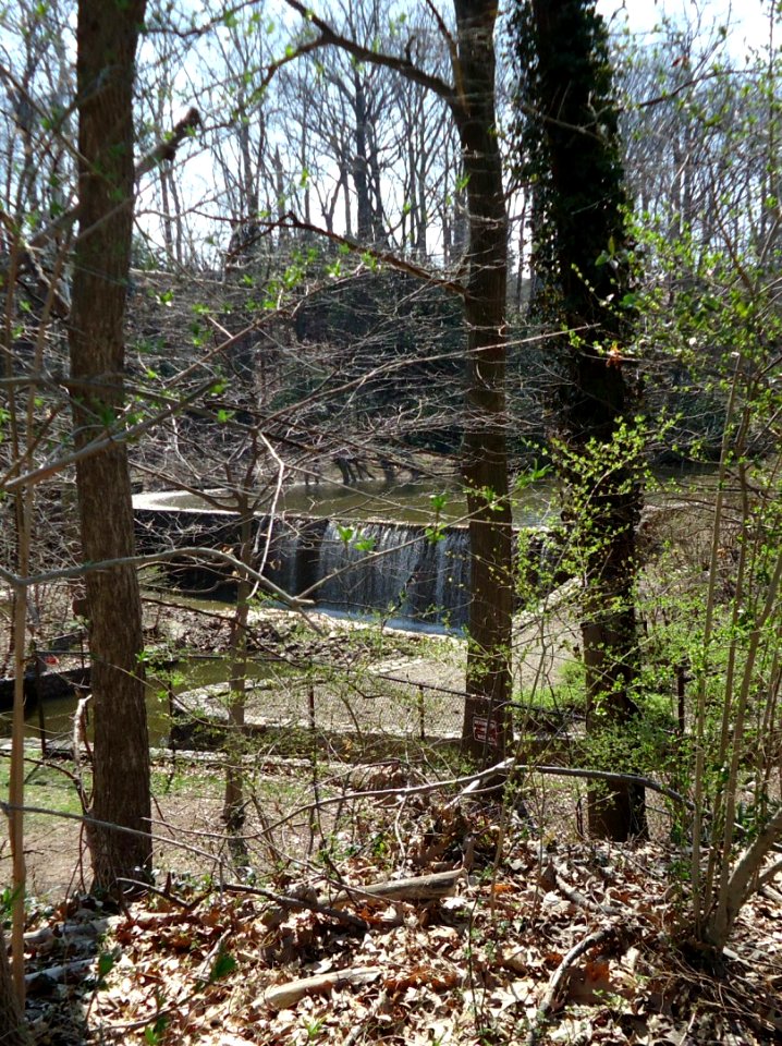 Echo Lake Park dam with water flowing