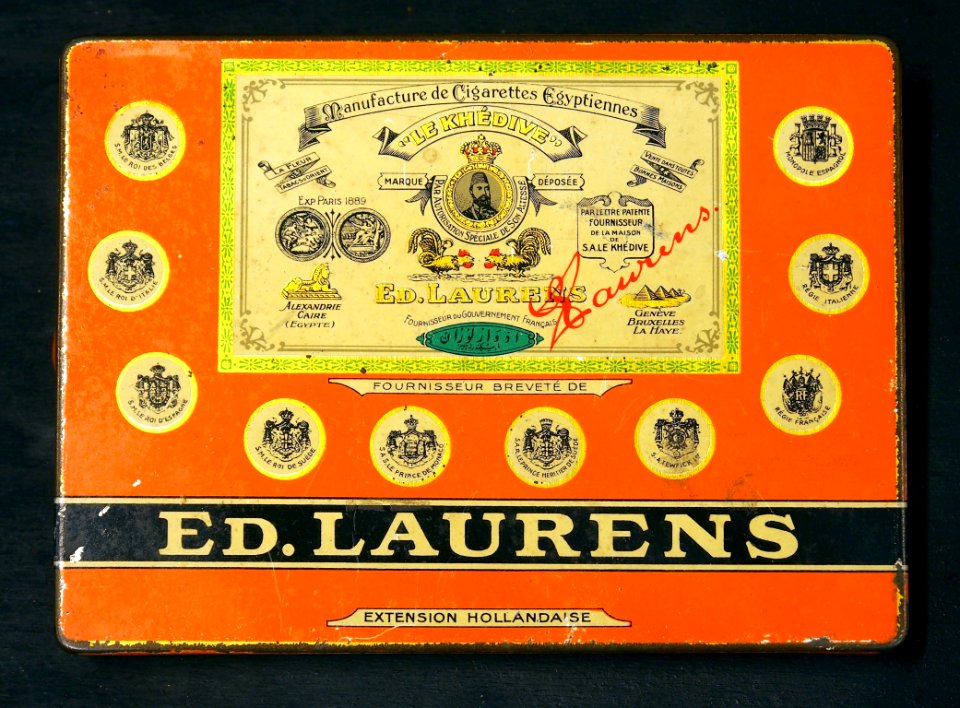Ed Laurens Le Khedive cigarettes tin orange front