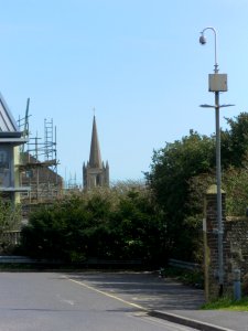 Eastward view of Spire of former St Mark's Church, Eastern Road, Kemptown, Brighton (seen from Bristol Gate) (April 2013)