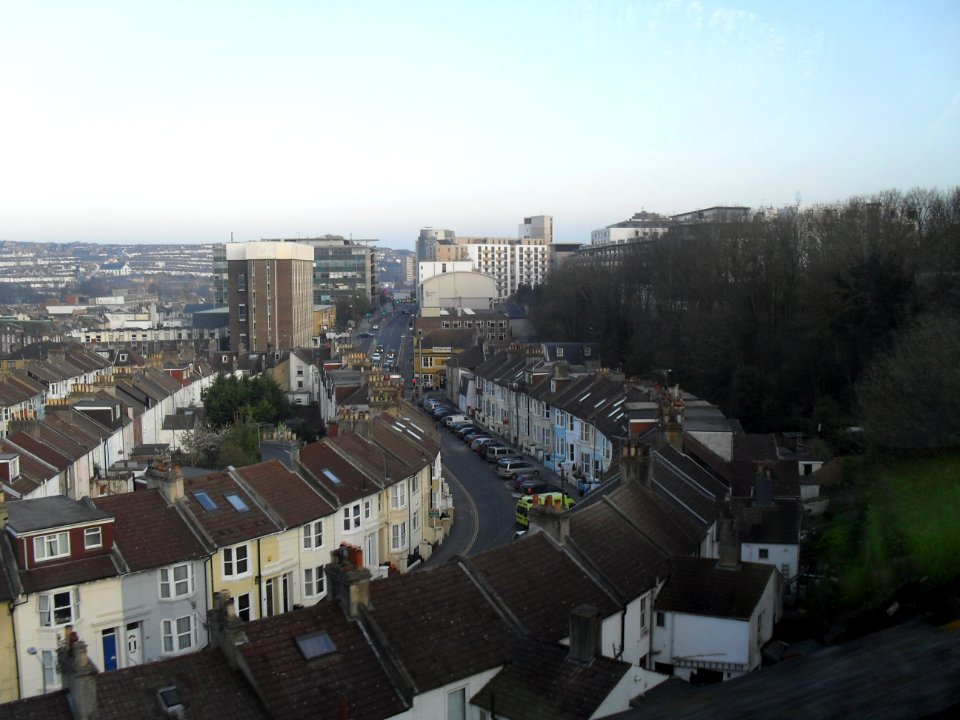 Eastward view from East Coastway Line towards Bear Road-Coombe Road area, Brighton (April 2010)