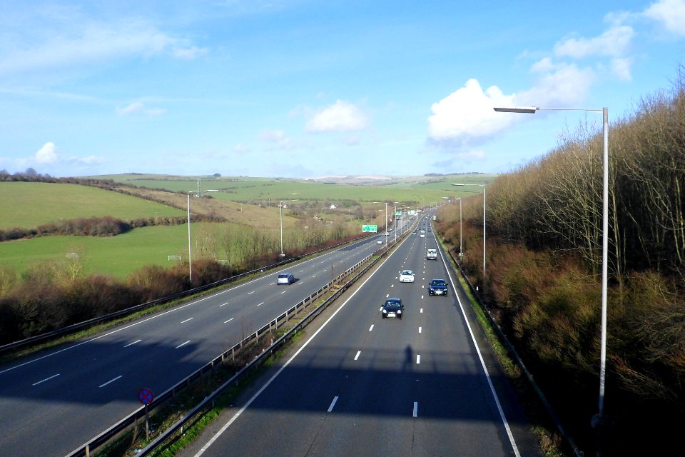 Eastward view along A27 Brighton Bypass at Waterhall (February 2014) (2)