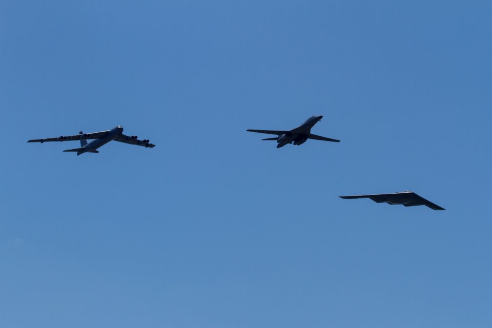 Dyess Air Force Base Air Show 2015 Formation Flight B-52 Stratofortress B-1 Lancer B-2 Spirit 01