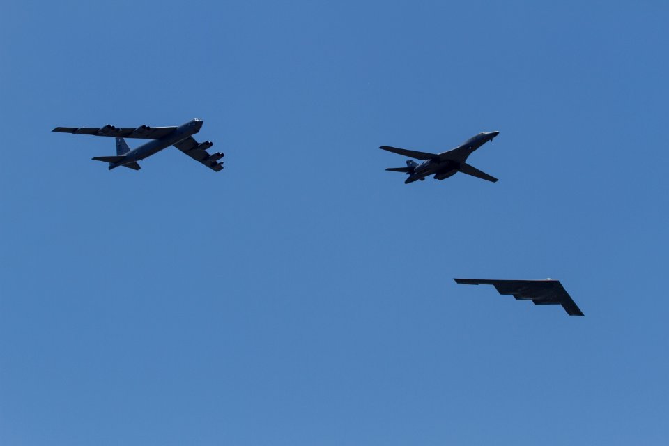 Dyess Air Force Base Air Show 2015 Formation Flight B-52 Stratofortress B-1 Lancer B-2 Spirit 02