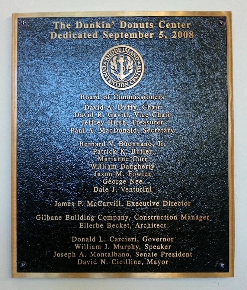Dunkin' Donuts Center Dedication plaque