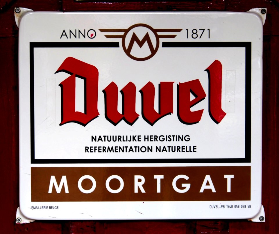 Duvel Moortgat, emaille reclamebord, Bier Reclamemuseum
