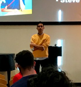 Dylan Marron delivering presentation at NC State University