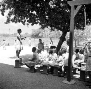 Een les buiten in klooster St Jozef met zusterschool van de zusters van Schijnd, Bestanddeelnr 252-7561