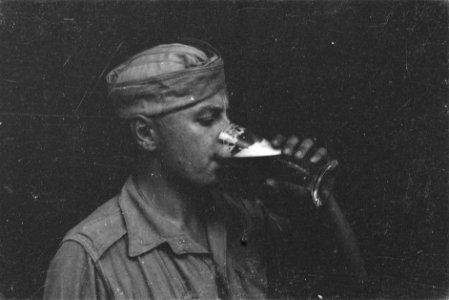 Een militair drinkt een glas bier, Bestanddeelnr 223-6-2