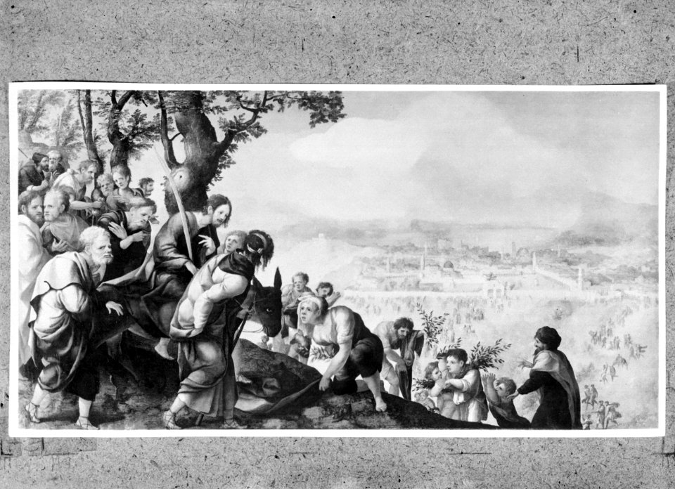 Een schilderij voorstellend de intocht van Jezus Christus en zijn discipelen in , Bestanddeelnr 255-5177