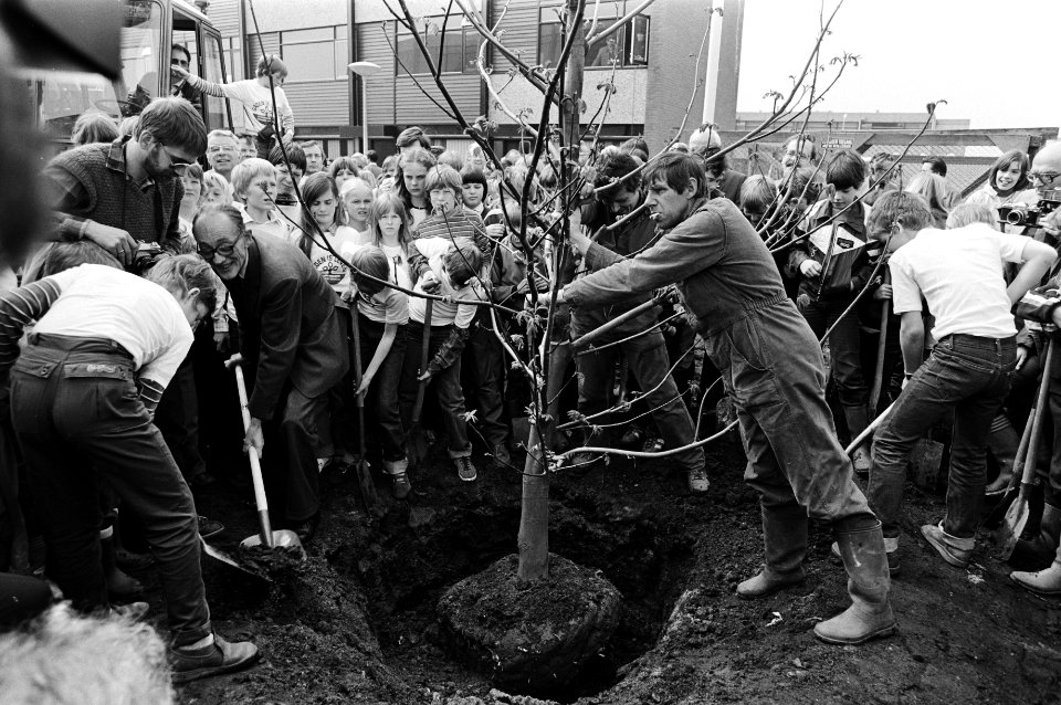 Eerste bomen geplant in voormalige gifwijk van Lekkerkerk door kinderen van scholen uit Hoogezand en Lekkerkerk, Bestanddeelnr 931-4230