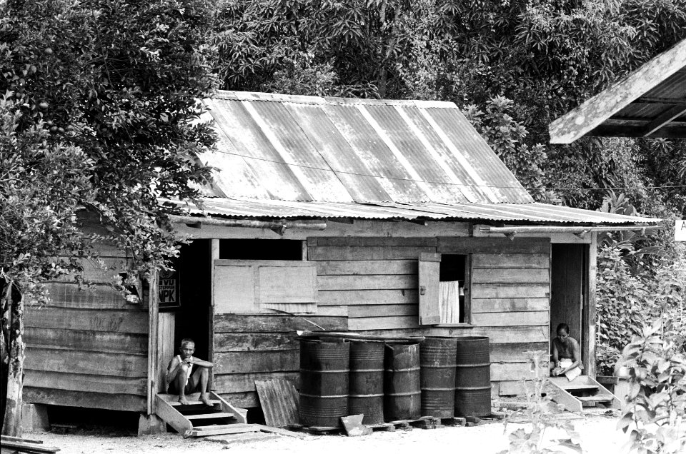 Eenvoudige huizen in het dorpje Nieuw Amsterdam in Suriname, Bestanddeelnr 927-8401