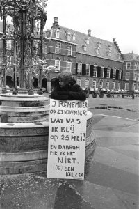 Eenmansdemonstratie tegen gang van zaken bij kabinetsformatie op Binnenhof, Bestanddeelnr 929-4512