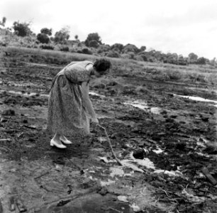 Een vrouw op een asfaltveld in Trinidad, Bestanddeelnr 252-5332