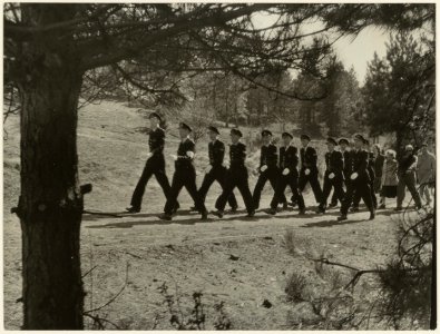 Een afdeling van de politie uit Soest wandelde door de Kennemerduinen tijdens een 25 km wandeltocht die door de politie sportclub werd georganiseerd. NL-HlmNHA 54004314
