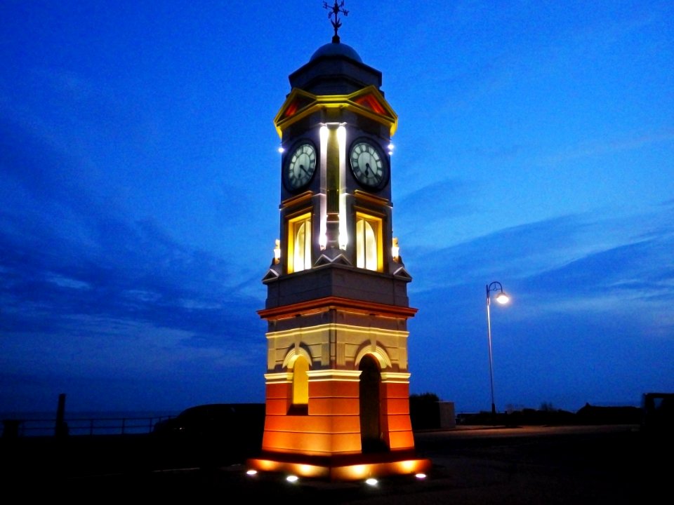 Edward VII Memorial Clock Tower, West Parade, Bexhill (night)