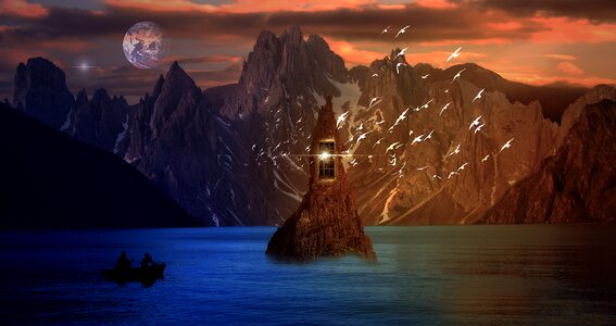 Island mountains boat
