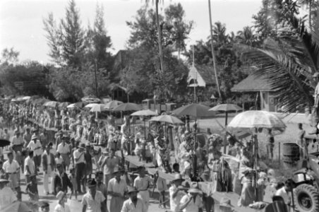 Een optocht tijdens traditioneel Chinees feest Cap Go Meh. Mannen, vrouwen en ki, Bestanddeelnr 491-6-5