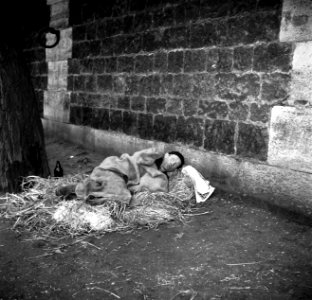 Een clochard slaapt onder een brug in Parijs, Bestanddeelnr 254-0017