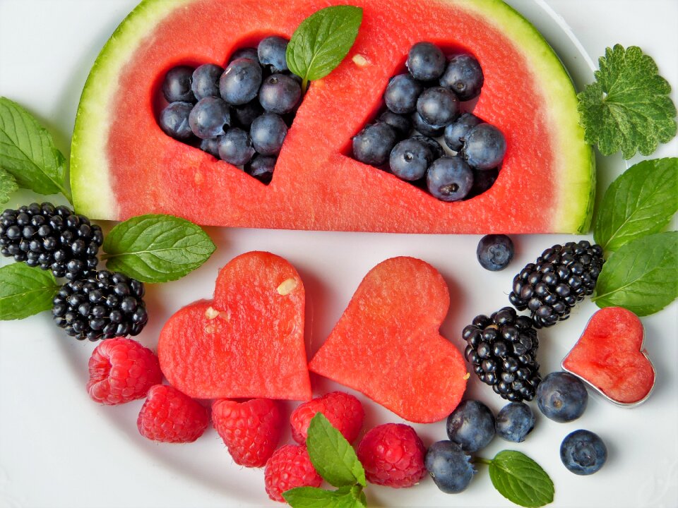 Heart blueberries blackberries