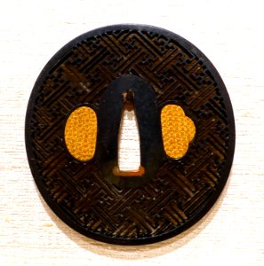Extended Swastika Pattern, tsuba, Japan, shakudo (copper, gold, and silver alloy) - Peabody Essex Museum - DSC07465