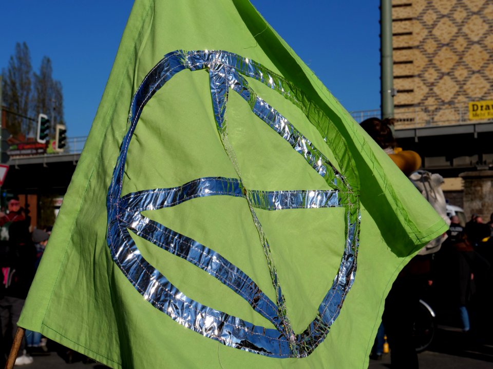 Extinction Rebellion flags at Oberbaumbrücke 03